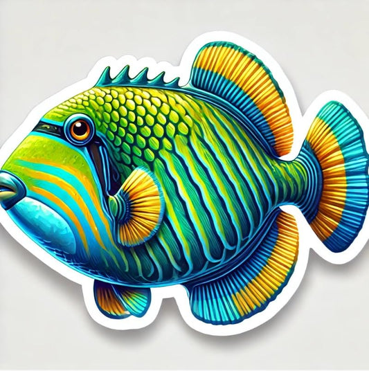 Vinyl sticker: Laptop Wall Car Window Bumper Sticker Decal Truck Waterproof Auto Water Bottle – Realistic Undulated Triggerfish with Vibrant Stripes (4)