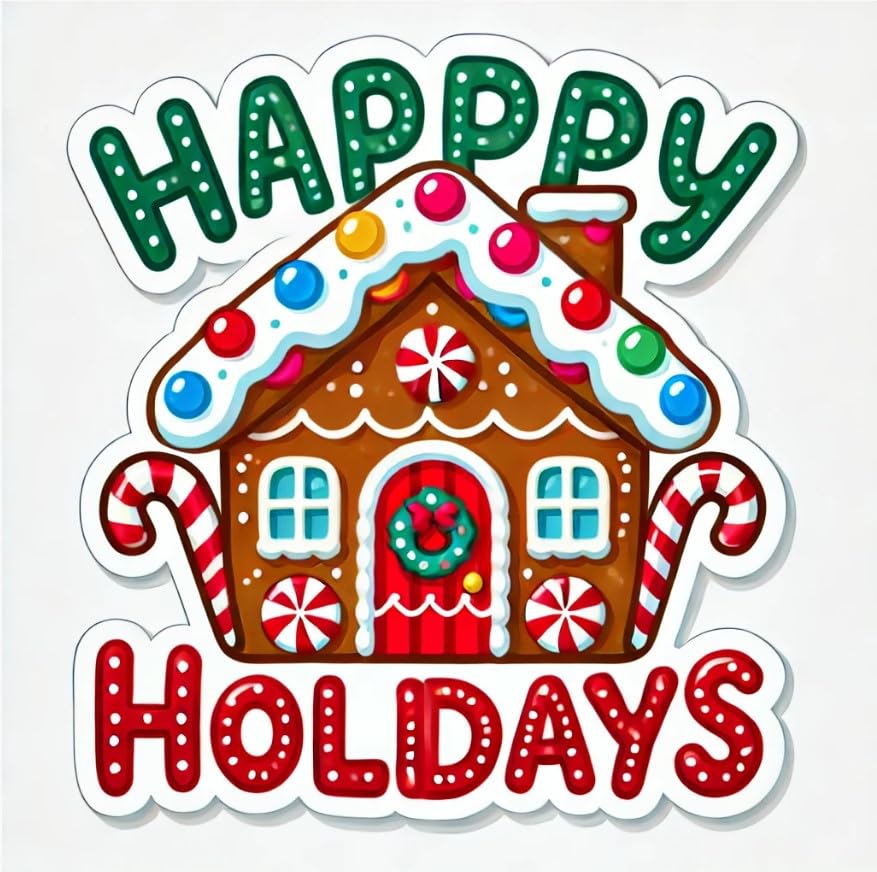 Vinyl sticker: Gingerbread House Sticker for Laptop, Wall, Car, Window, Bumper, Decal, Waterproof Auto, and Water Bottle