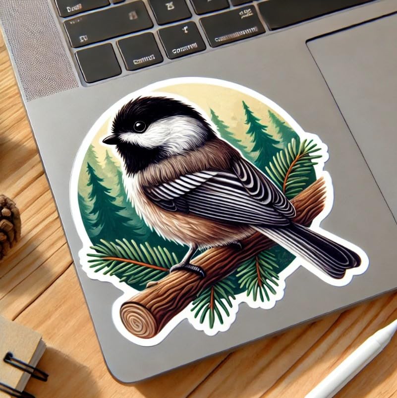 Vinyl sticker: Black-Capped Chickadee Nature Sticker Laptop Car Window Bumper Decal Truck Waterproof Auto Water Bottle Bird Lover Gift. (4)