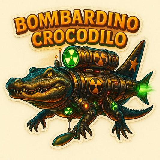 Vinyl sticker: Waterproof Bombardino Crocodilo Sticker for Laptop Wall Car Window Bumper Decal Truck Auto Water Bottle – Streamlined Dark Crocodile Warplane with Vintage Drop Bomb 4in
