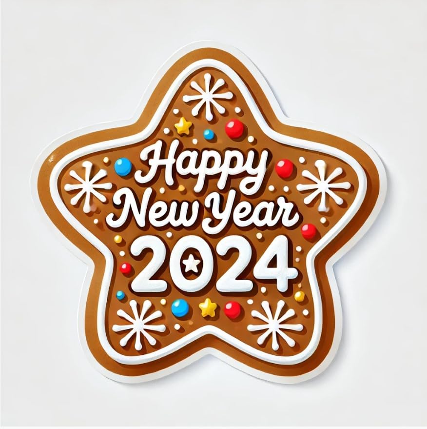 Vinyl sticker: New Year Gingerbread Sticker for Laptop, Wall, Car, Window, Bumper, Decal, Waterproof Auto, and Water Bottle (6)