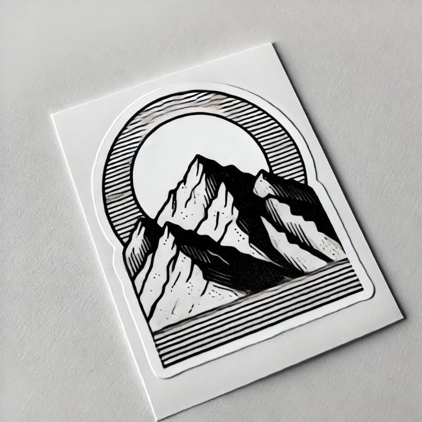 Vinyl sticker: Mountain Range with Rising Sun Sticker for Laptop, Wall, Car, Window, Bumper, Truck, Waterproof Decal - Minimalist Design (4)
