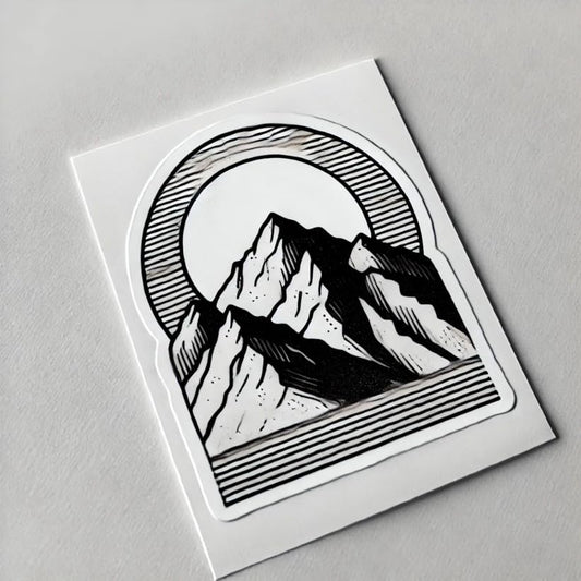 Vinyl sticker: Mountain Range with Rising Sun Sticker for Laptop, Wall, Car, Window, Bumper, Truck, Waterproof Decal - Minimalist Design (4)