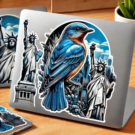 Vinyl sticker: Eastern Bluebird Liberty Skyline Sticker – Laptop Wall Car Window Bumper Decal Truck Waterproof Auto Water Bottle