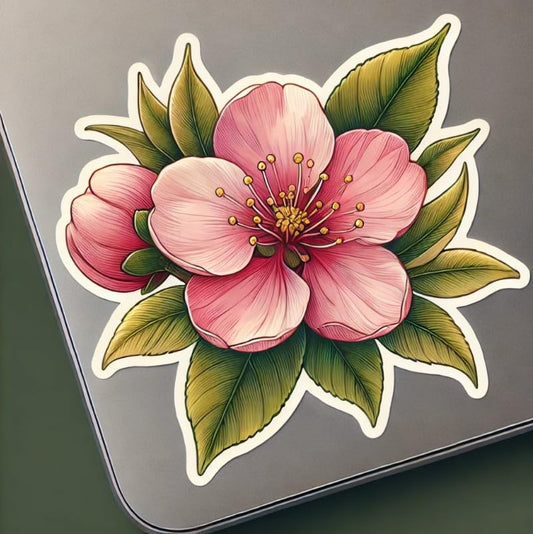 Vinyl sticker: Delaware Peach Blossom Laptop Wall Car Window Bumper Sticker Decal Truck Waterproof Auto Water Bottle – Realistic Floral Illustration (4)