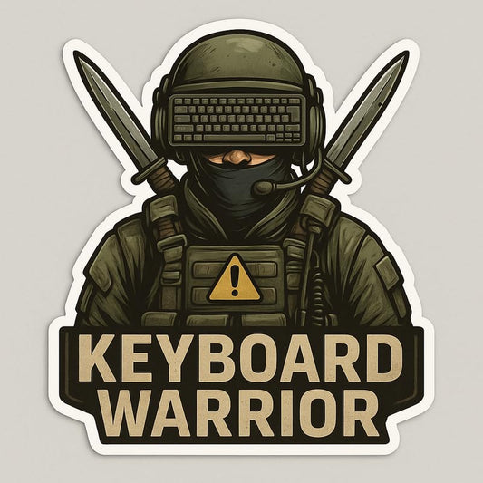Vinyl sticker: Keyboard Warrior Laptop Wall Car Window Bumper Sticker Decal Truck Waterproof Auto Water Bottle Tactical Helmet Badge with Combat Vest, Distressed Font and Cyber Knives