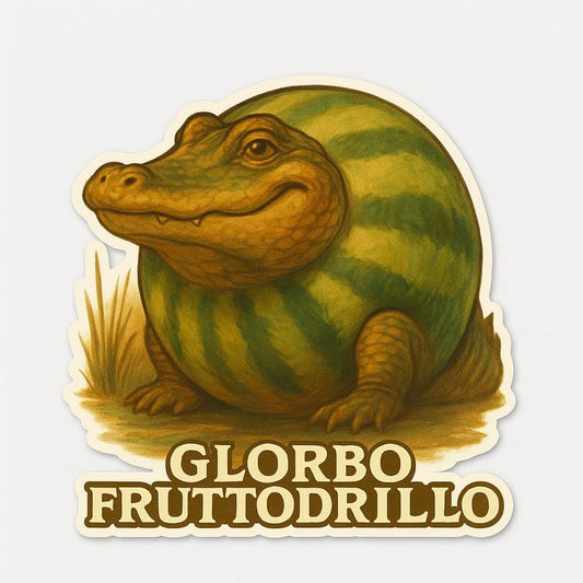 Vinyl sticker: Glorbo Fruttodrillo Waterproof Sticker for Laptop Wall Car Window Bumper Decal Truck Auto Water Bottle with Vintage Alligator Watermelon Fantasy Animal