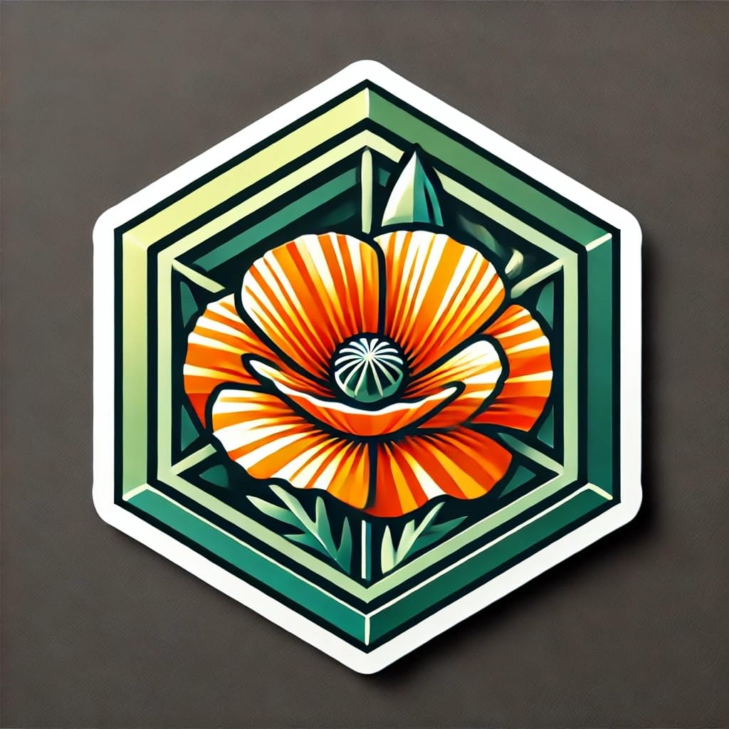 Vinyl sticker: Geometric California Poppy Decal - Waterproof Sticker for Laptop, Wall, Car, Window, Bumper, Truck, and Water Bottle