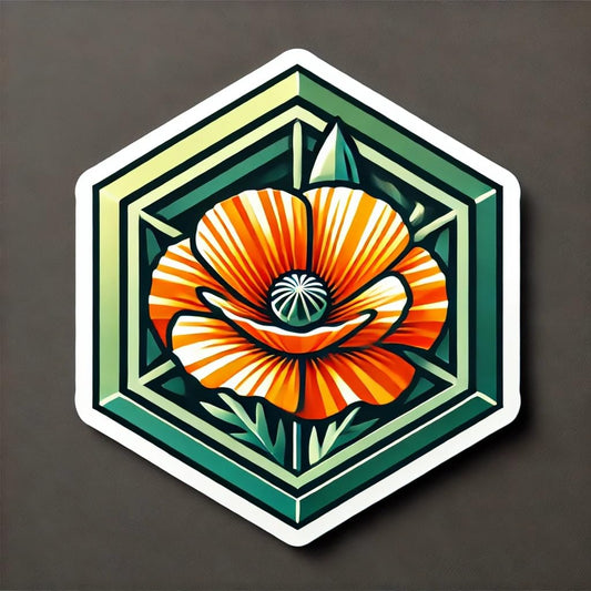 Vinyl sticker: Geometric California Poppy Decal - Waterproof Sticker for Laptop, Wall, Car, Window, Bumper, Truck, and Water Bottle