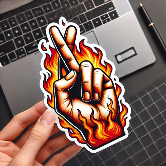 Vinyl sticker: Fingers Crossed with Flames Vinyl Sticker for Laptop, Wall, Car, Window, Bumper, Decal for Truck, Waterproof Auto, and Water Bottle Decoration (4)