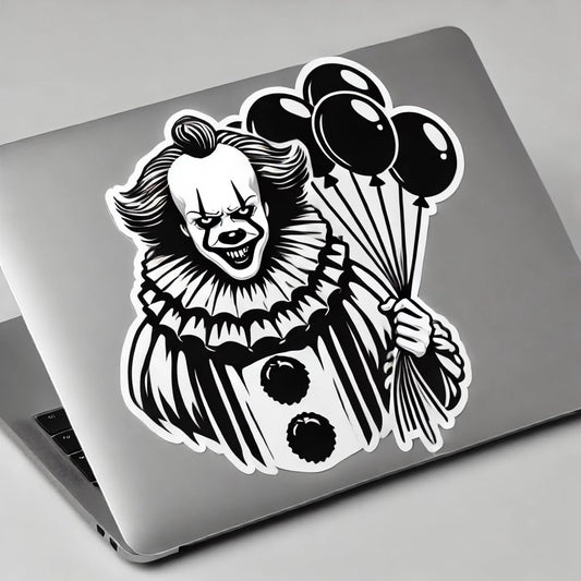 Vinyl sticker: Creepy Clown with Sinister Smile and Black Balloons Sticker for Laptop, Wall, Car, Window, Bumper, and Water Bottle - Waterproof Vinyl Decal for Truck and Auto (8)