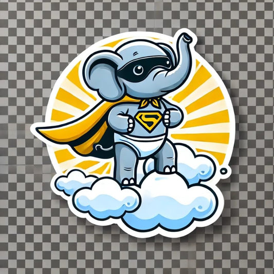 Vinyl sticker: Heroic Baby Elephant Wall Laptop Car Window Bumper Sticker Decal – Waterproof Vinyl Elephant with Cape and Mask for Water Bottles and Auto Use