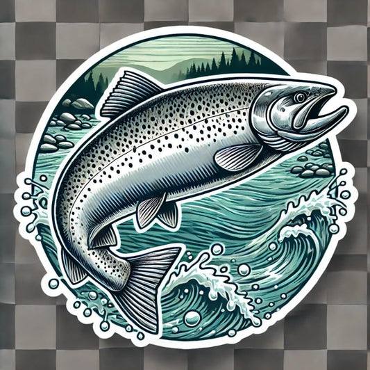Vinyl sticker: Atlantic Salmon Laptop Wall Car Window Bumper Sticker Decal Truck Waterproof Auto Water Bottle Maine Fish River Jump