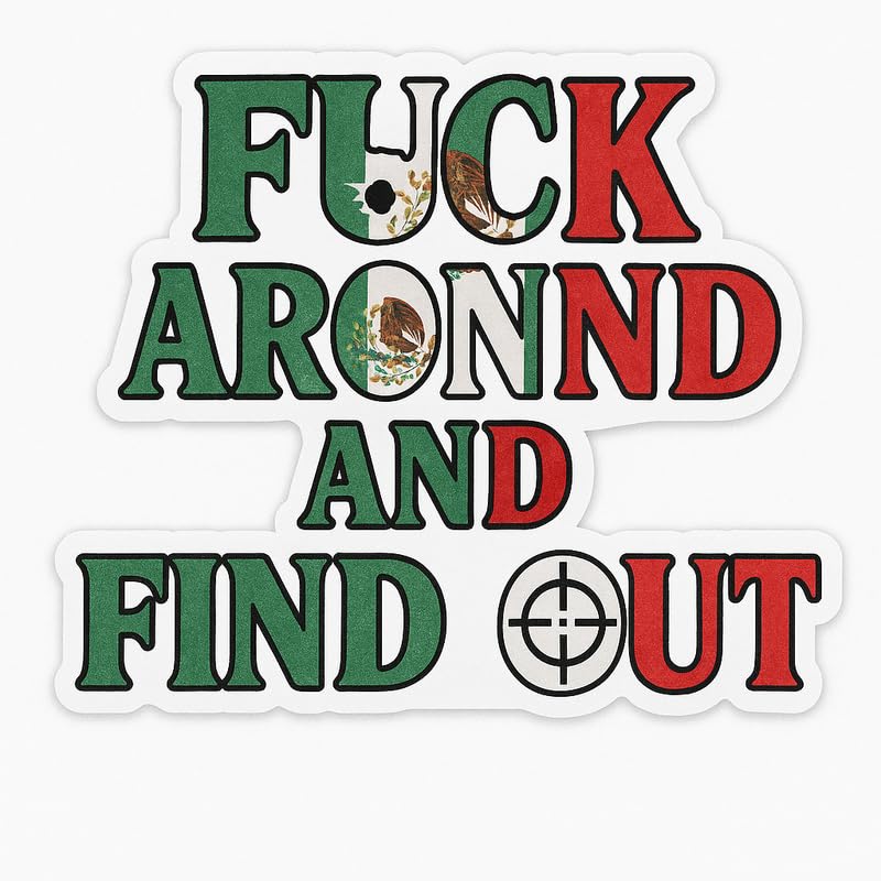 Vinyl sticker: Funny Stick Figure Around & FIND Out Sticker – Bold Humor Vinyl Decal for Laptop, Car, Wall, Bumper, Water Bottle, Helmet – Distressed Black and White Graphic – Variation 2