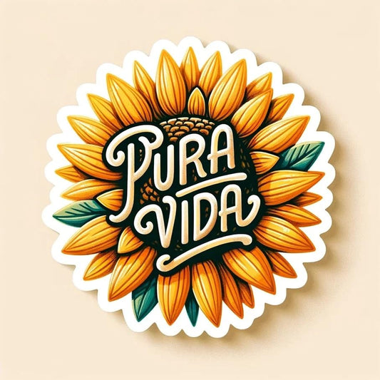 Vinyl sticker: Sticker Pura Vida Tropical Sunflower Size 4" and 8" Decal Embrace The Surf Sunset Wildlife Vibes for Car Truck Bumper Laptop Tumbler (8")