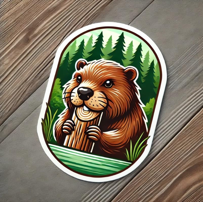 Vinyl sticker: Beaver Chewing Tree Sticker – Waterproof Vinyl Decal for Laptop, Wall, Car, Window, Bumper, Truck, and Water Bottle – Detailed Forest Animal Design (6)