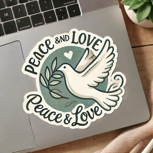 Vinyl sticker: "Peace and Love" Inspirational Sticker Decal for Laptop, Wall, Car, Window, Bumper, Truck, Waterproof Auto, and Water Bottle (6)