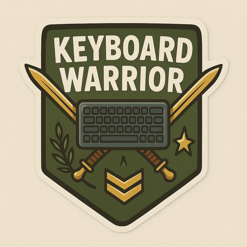 Vinyl sticker: Keyboard Warrior Laptop Wall Car Window Bumper Sticker Decal Truck Waterproof Auto Water Bottle Tactical Banner Emblem with Swords Keyboard Chevron Star and Laurel Elements