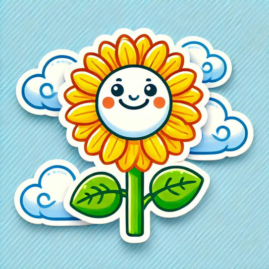 Vinyl sticker: Smiling Sunflower Sticker for Laptop, Wall, Car, Window, Bumper, Truck, Waterproof Auto Water Bottle