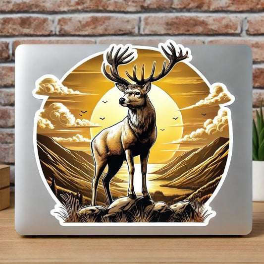 Vinyl sticker: White-Tailed Deer Sunset Vinyl Sticker for Laptop, Wall, Car, Window, Bumper, Truck, Waterproof Auto, Water Bottle