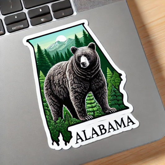 Vinyl sticker: Black Bear Symbol of Alabama Wildlife Laptop Wall Car Window Bumper Sticker Decal Waterproof Auto Water Bottle Forest Scenic Design