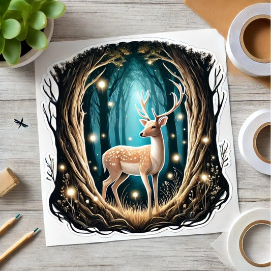 Vinyl sticker: White-Tailed Deer Enchanted Forest Vinyl Sticker for Laptop, Wall, Car, Window, Bumper, Truck, Waterproof Auto, Water Bottle. Variation 6 (6)