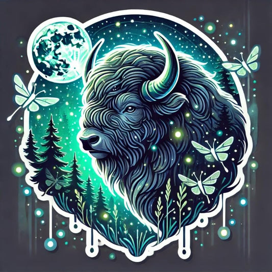 Vinyl sticker: Moonlit Forest Bison Wall Sticker for Car, Laptop, Window, Bumper, Waterproof Vinyl Decal for Trucks, Auto, Water Bottles (4)