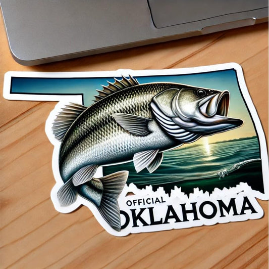 Vinyl sticker: White Bass Oklahoma Wildlife Sticker – Waterproof Vinyl Decal for Laptop, Wall, Car, Window, Bumper, Truck, Water Bottle, Auto Accessories