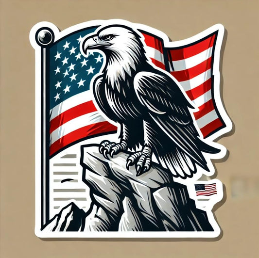 Vinyl sticker: Cliffside Vigilance Eagle with American Flag Wall Sticker for Car, Laptop, Window, Bumper, Waterproof Vinyl Decal for Trucks, Auto, Water Bottles