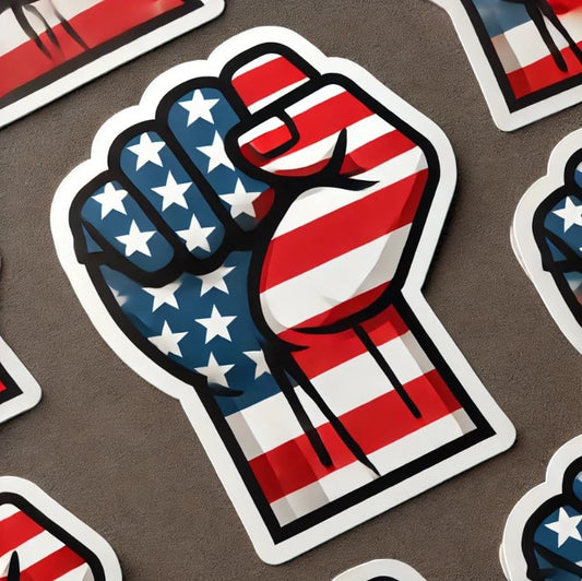 Vinyl sticker: Bold Labor Day Wall Car Window Bumper Sticker - Raised Fist with American Flag Decal, Vinyl Waterproof for Laptop, Truck, Auto, Water Bottle