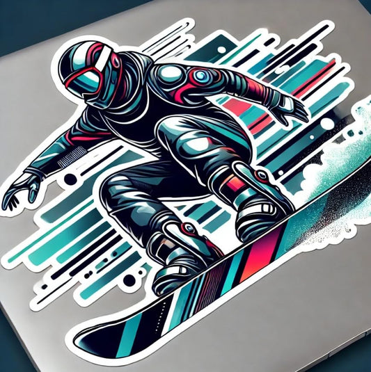 Vinyl sticker: Futuristic Snowboarder Abstract Sticker for Laptop, Wall, Car, Window, Bumper, Decal, Truck, Auto, Water Bottle – Bold, Abstract Futurism Design
