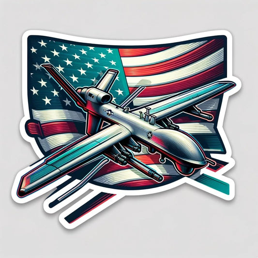 Vinyl sticker: Military Drone in Action Decal Sticker for Car, Laptop, Wall, Window, Bumper, Truck, Waterproof Auto, Water Bottle