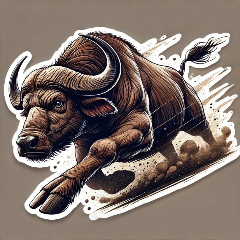 Vinyl sticker: Realistic Fierce Charging Buffalo Sticker Decal for Laptop, Wall, Car, Window, Bumper, Truck, Water Bottle - Durable Vinyl Sticker for Auto and Home Decor. #2