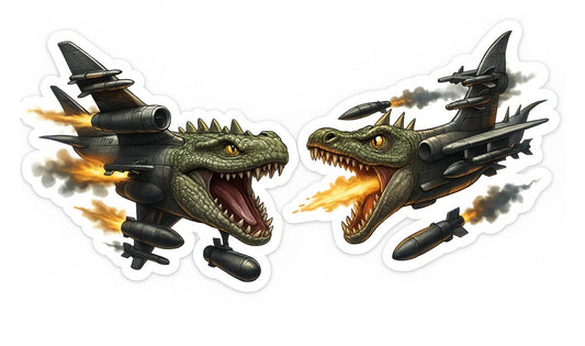 Vinyl sticker: Bombardiro Crocodilo vs Bombardiere Lucertola Sticker for Laptop Wall Car Window Bumper Truck Auto Water Bottle – Vinyl Meme Air Battle Hybrid Decal 4 in