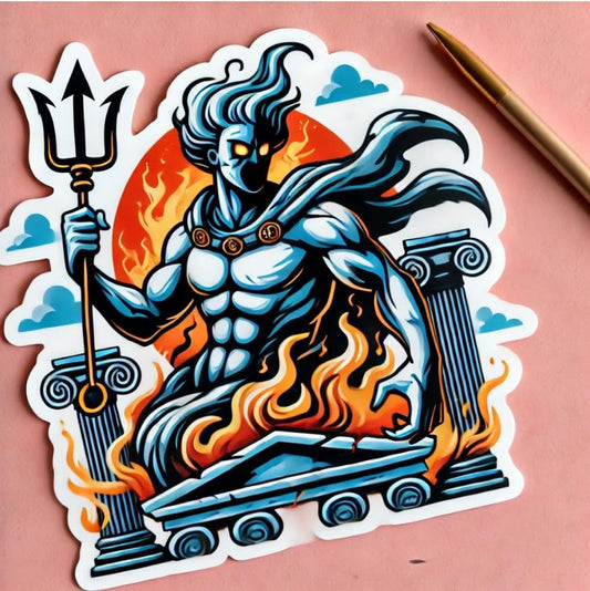 Vinyl sticker: Battle-Ready Hades Sticker with Bident for Laptop, Wall, Car, Window, Bumper, Decal, Truck, Waterproof Auto, and Water Bottle Design