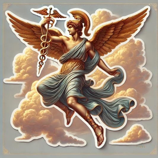 Vinyl sticker: Celestial Hermes Sticker – Waterproof Vinyl Decal for Laptop, Wall, Car, Window, Bumper, Truck, Auto, Water Bottle.