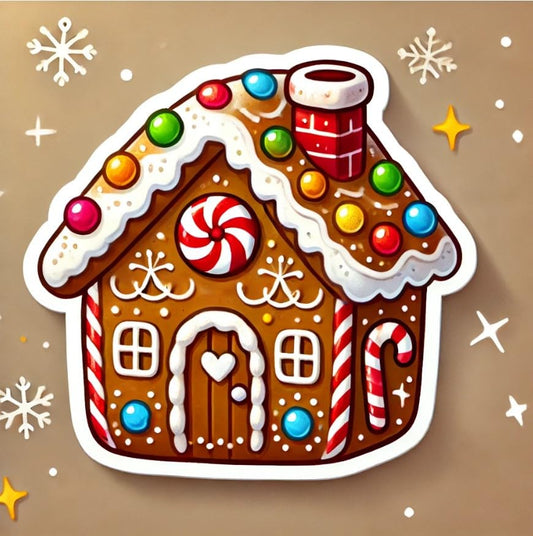 Vinyl sticker: Gingerbread House Cookie Sticker for Laptop, Wall, Car, Window, Bumper, Decal, Waterproof Auto, and Water Bottle