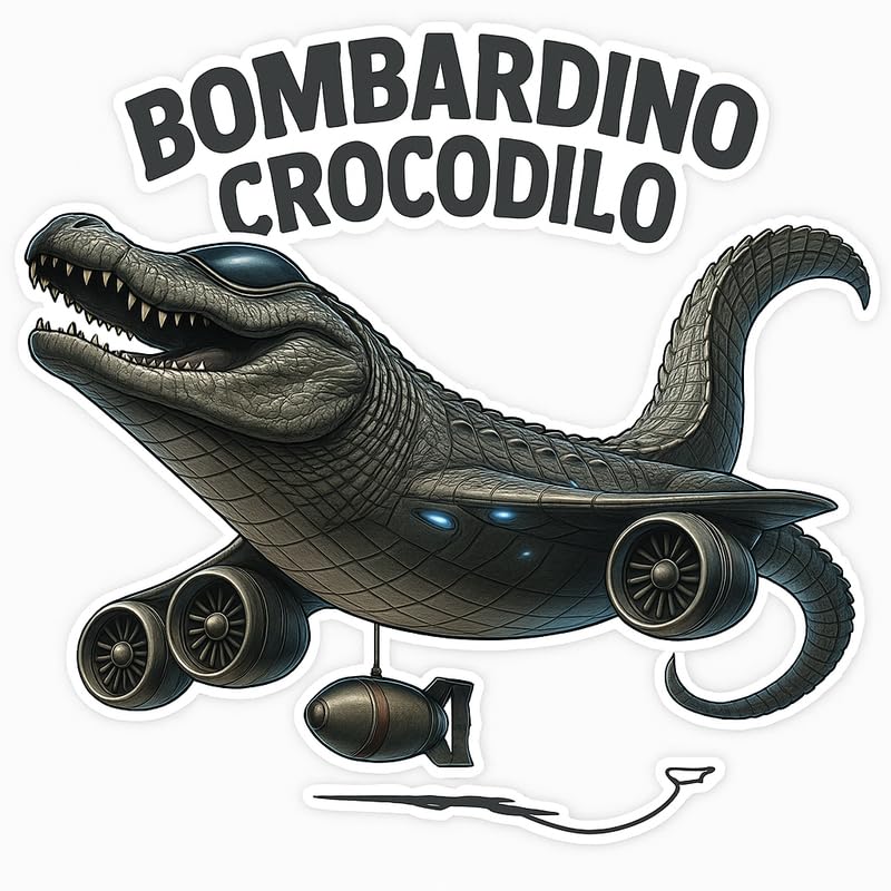 Vinyl sticker: Waterproof Bombardino Crocodilo Sticker for Laptop Wall Car Window Bumper Decal Truck Auto Water Bottle – Anthropomorphic Reptile Bomber with Jet Eyes and Bomb 4in