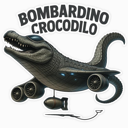 Vinyl sticker: Waterproof Bombardino Crocodilo Sticker for Laptop Wall Car Window Bumper Decal Truck Auto Water Bottle – Anthropomorphic Reptile Bomber with Jet Eyes and Bomb 4in