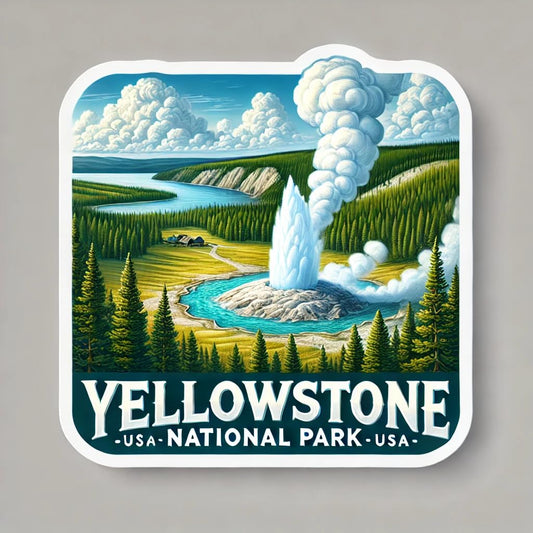 Vinyl sticker: Yellowstone National Park Old Faithful Sticker for Laptop, Wall, Car, Window, Bumper, Waterproof Decal for Truck, Auto, Water Bottle (6)