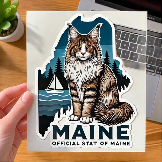 Vinyl sticker: Maine Coon Cat Sticker Vinyl Decal for Laptop, Wall, Car, Window, Bumper, Waterproof Truck, Auto, Water Bottle. Variation 21
