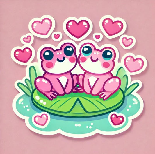Vinyl sticker: Cute Pink Frog Couple Valentine's Day Sticker with Floating Hearts for Car Window, Laptop, Bumper, Waterproof Decal for Truck, Auto, Water Bottle Decoration (4)