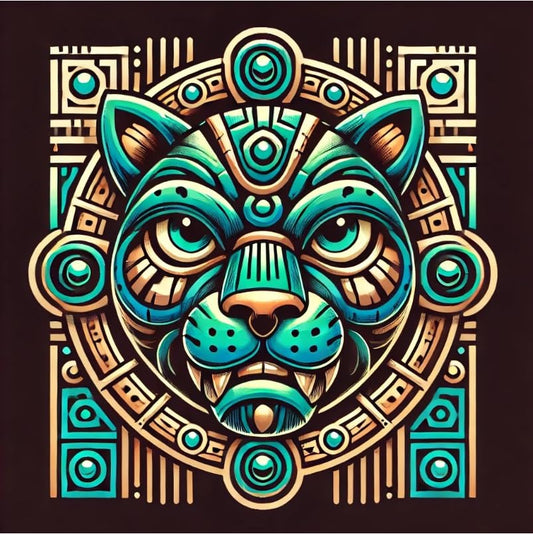 Vinyl sticker: Aztec Jaguar Mask Warrior Vinyl Sticker for Laptop, Wall, Car, Window, Bumper, Waterproof Decal for Truck, Auto, Water Bottle.