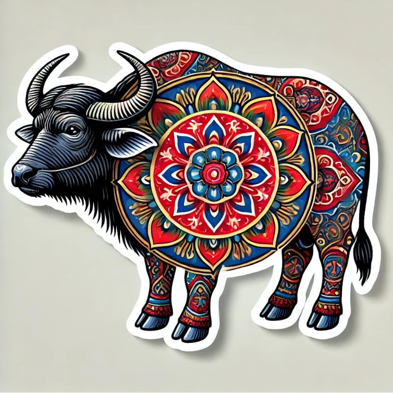 Vinyl sticker: Buffalo Mandala Sticker for Laptop, Car, Wall, Bumper, Window, Truck, Waterproof Vinyl Decal for Water Bottle