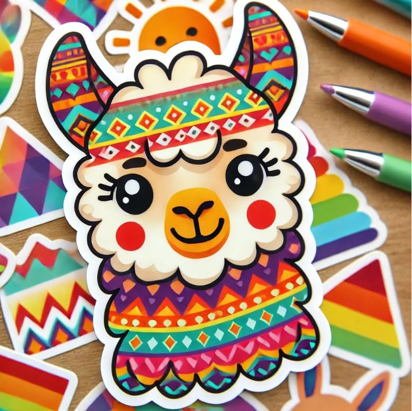 Vinyl sticker: Bright Llama Laptop, Wall, Car, Window, Bumper Sticker Decal – Colorful Llama Design for Truck, Water Bottle, Auto – Waterproof Vinyl Sticker for Various Surfaces