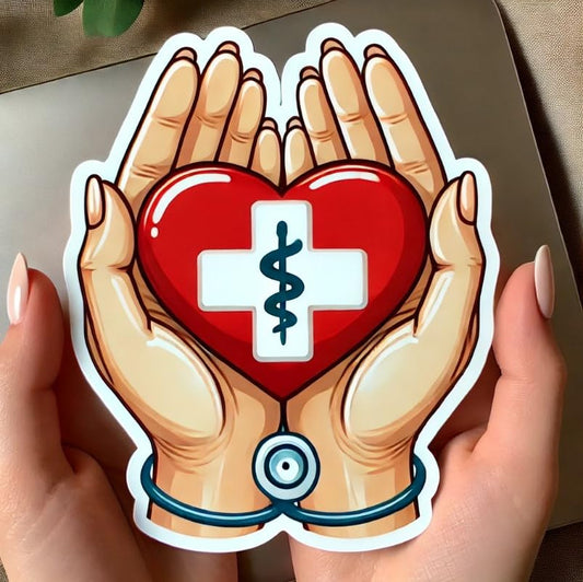 Vinyl sticker: Doctors' Day Hands Holding Heart Laptop Wall Car Window Bumper Sticker Decal Truck Waterproof Auto Water Bottle (4)