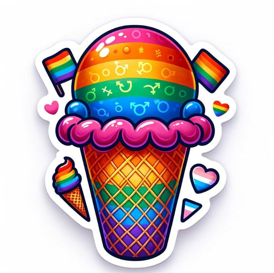 Vinyl sticker: Rainbow Ice Cream LGBTQ+ Pride Sticker Decal for Laptop, Wall, Car, Window, Bumper, Waterproof, Truck, Water Bottle (4)