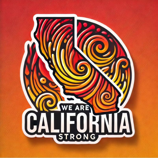 Vinyl sticker: We are California Strong Sticker - State Outline with Swirling Flames Inside - California Fire Relief Support Decal for Car, Laptop, Bumper, Window, Auto, Water Bottle (6)