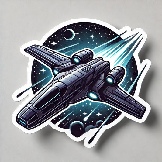 Vinyl sticker: Futuristic Spaceship Sticker for Laptop, Wall, Car, Window, Bumper, Truck - Sci-Fi Design with Galaxy Background