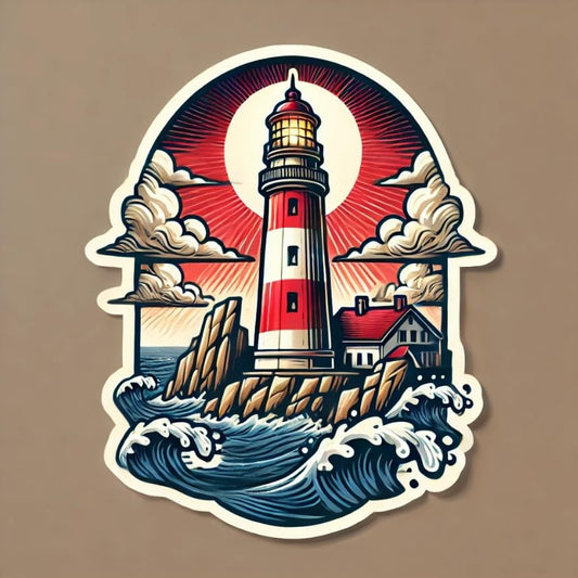 Vinyl sticker: Lighthouse Sticker for Laptop, Wall, Car, Window, and Bumper - Bold Red and White Decal for Truck, Auto, Water Bottle - Dramatic Coastal Design with Stormy Sky (6)